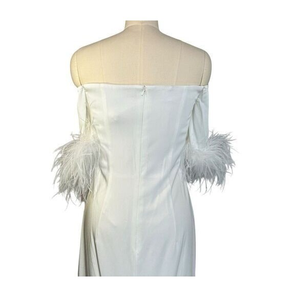 Mac Duggal 11441 Long Off Shoulder Formal Gown Feathered Sleeve WHITE SZ 8 NWT - Picture 7 of 9